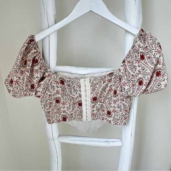 Windsor Cropped Corset Floral Puffed Short Sleeve Top Size Small - Picture 3 of 14